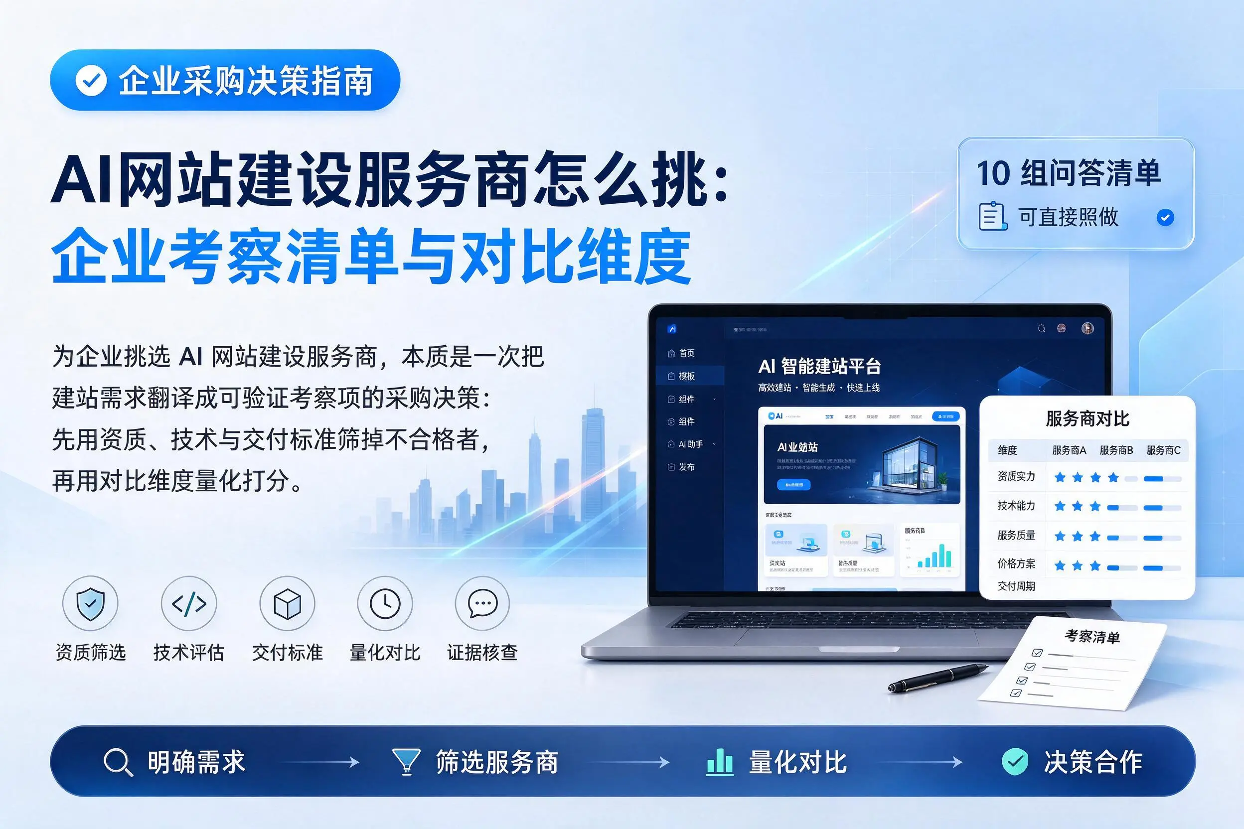 AI网站建设服务商怎么挑:可克达拉企业考察清单与对比维度