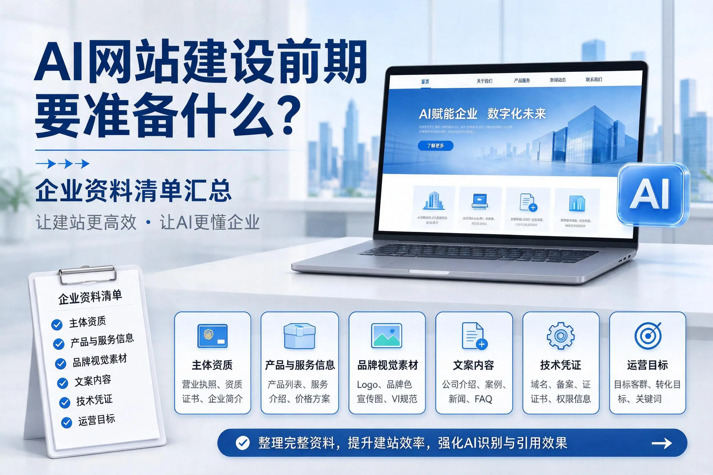 AI网站建设前期要准备什么?可克达拉企业资料清单汇总
