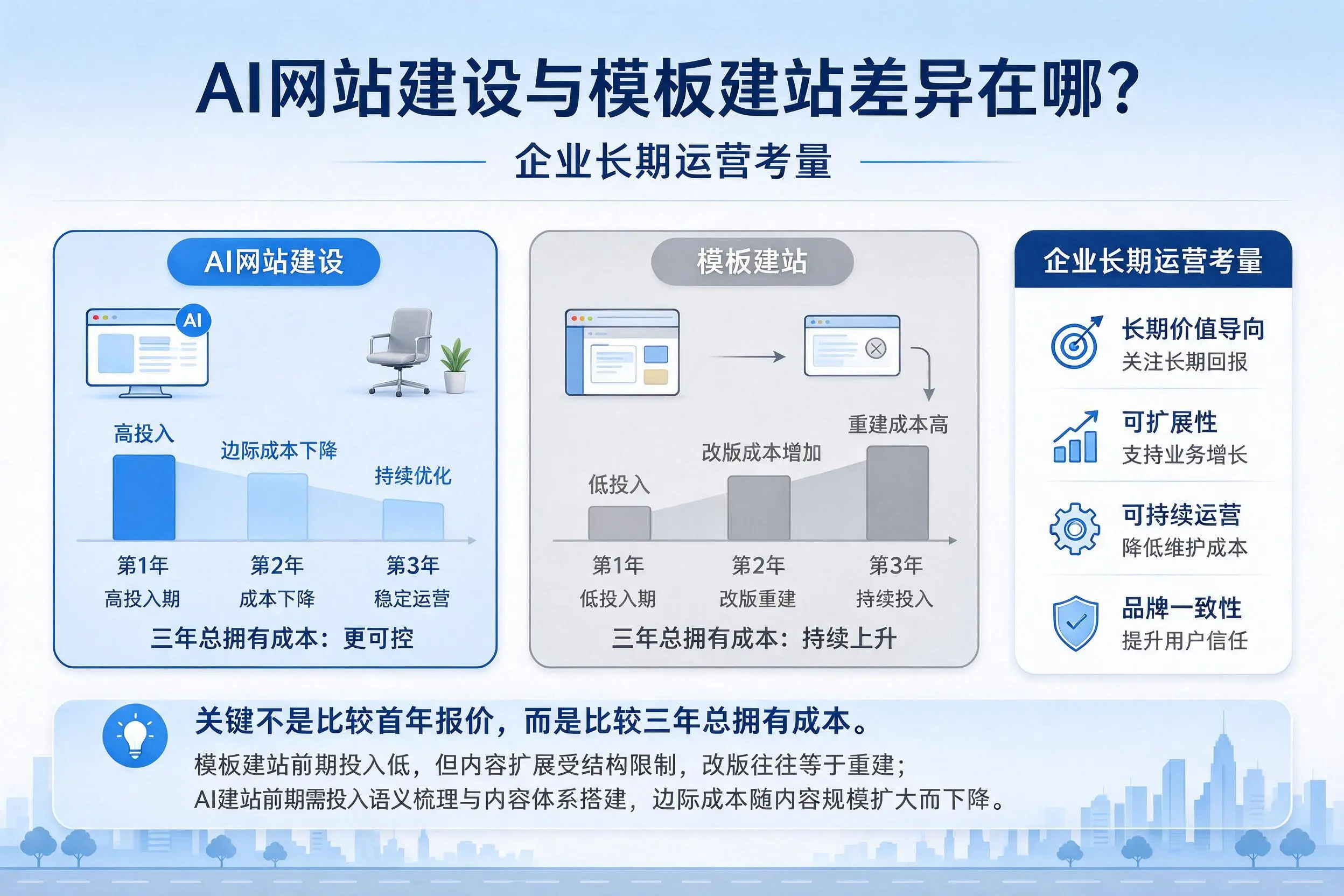 AI网站建设与模板建站差异在哪?可克达拉企业长期运营考量