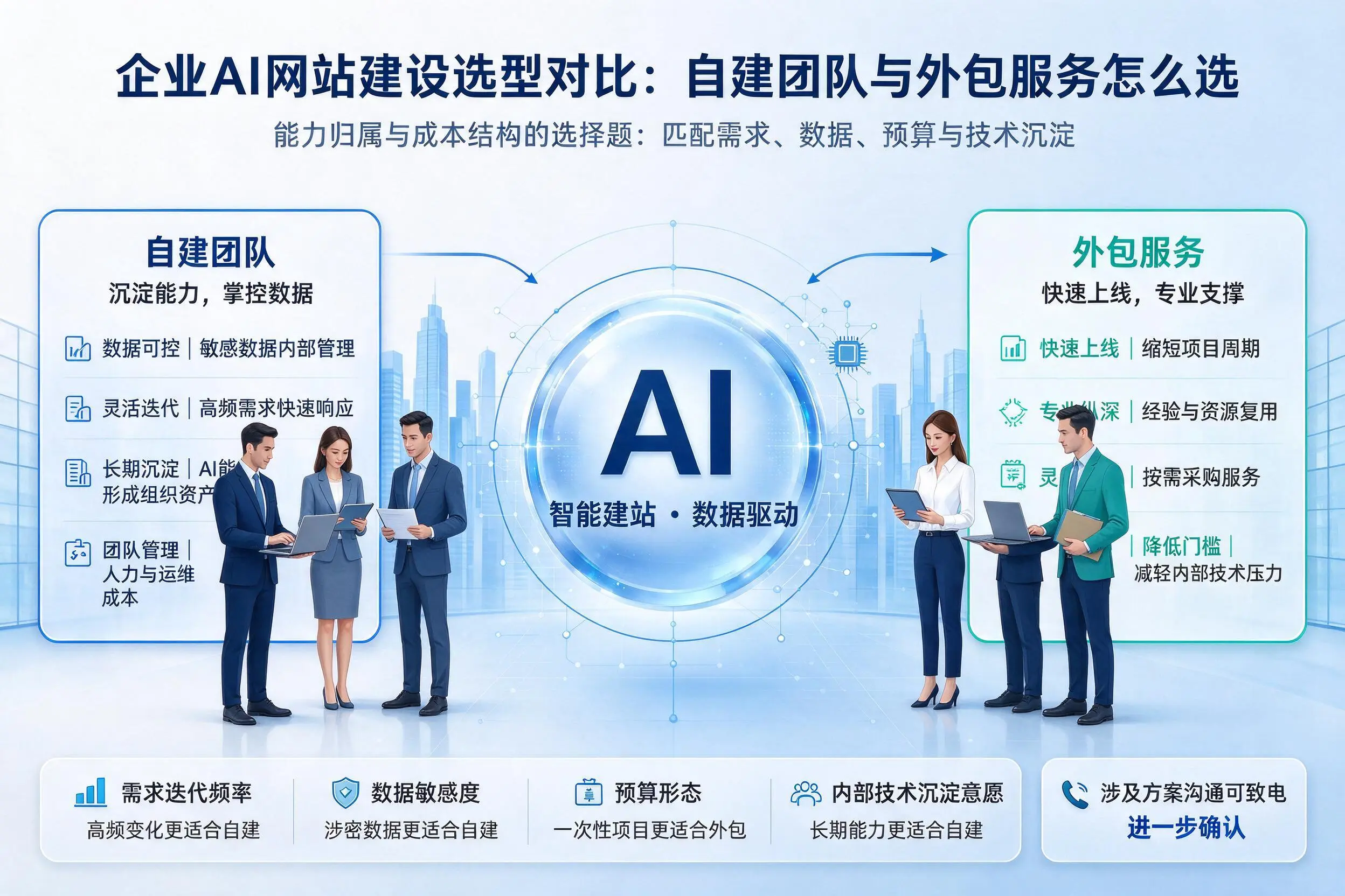 可克达拉企业AI网站建设选型对比：自建团队与外包服务怎么选