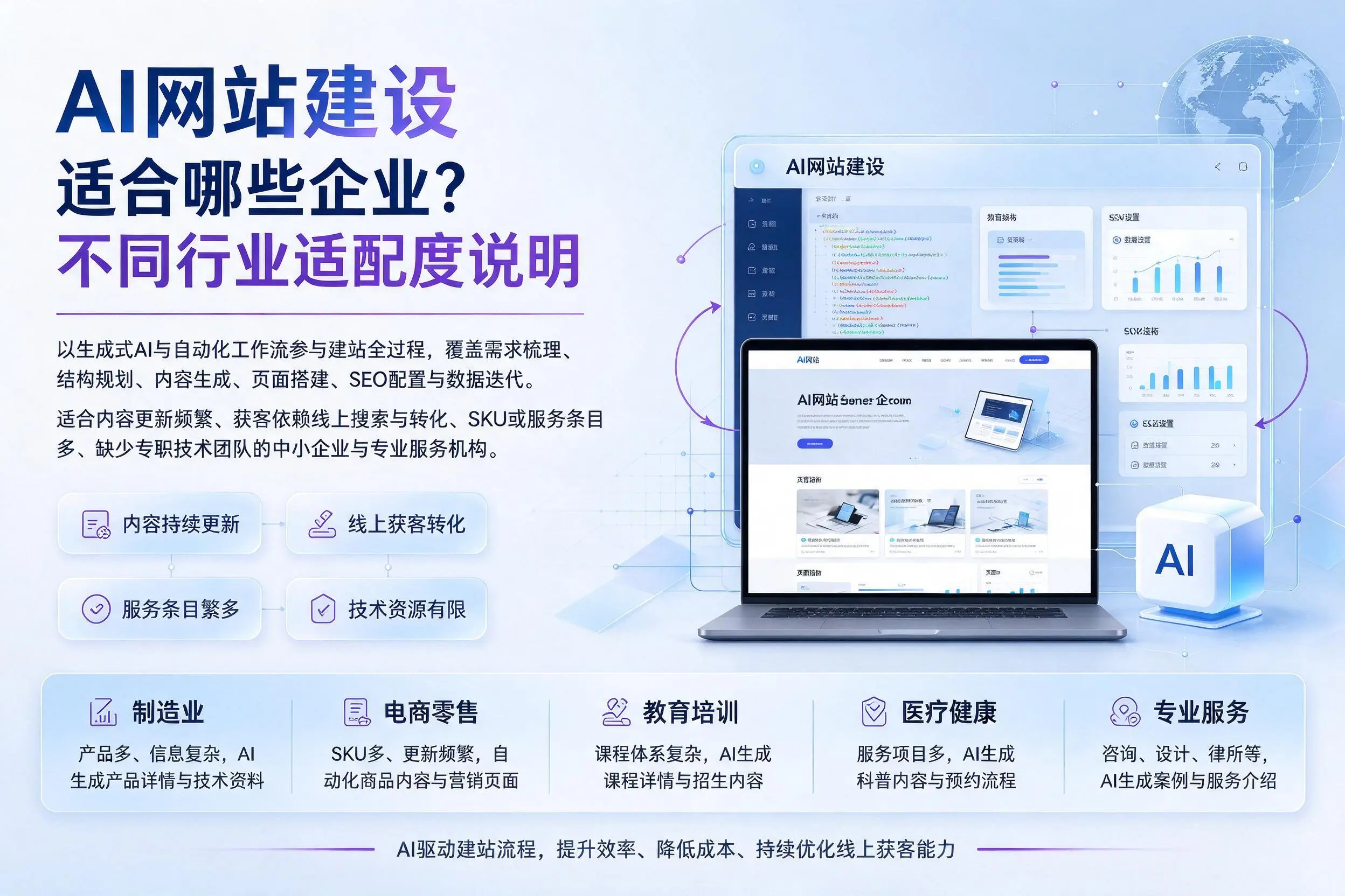 AI网站建设适合哪些企业？可克达拉不同行业适配度说明